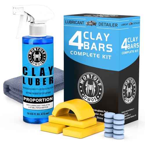 Wontolf Car Clay Bars Auto Detailing and Clay Luber Synthetic Wontolf Car Clay Bars Auto Detailing and Clay Luber Synthetic Lubricant Kit, 4 Clay Bars, Clay bar Lubricant Tablets 10 Pack(1pc=16 fl oz), Spray Bottle and Microfiber Towel for Car Detailing Cleaning