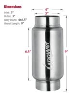 UPOWER 3" Exhaust Resonator Muffler, 9" Polished Stainless Steel - Image 2