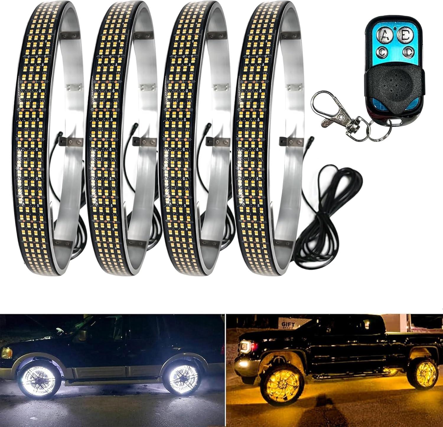 Illuminate Our Rides: 17in Quad Row Amber White Wheel Lights