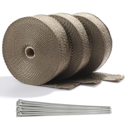 ARTR 2" x 50' Titanium Exhaust Header Heat Wrap 3 Rolls with 30PCS 11.8 Inch Stainless Steel Locking Ties