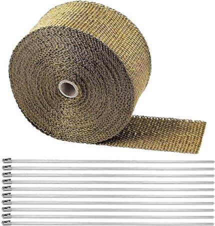 Deecam Exhaust Heat Wrap Roll, 2'' x 16.5' Titanium Muffler Exhaust Pipe for Motorcycle, Car Exhaust Pipe Heat Insulation, Header Wrap Heat Shield Tape with 10 Stainless Locking Ties