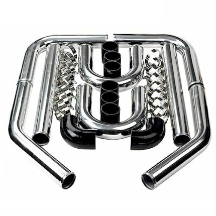 Universal Turbo Intercooler Aluminum Pipe Piping and Silicone Hose Kit with Stainless Steel T-Clamps (2.5inch, Black)