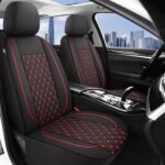 Breathable Full Set Car Seat Covers - Washable Premium Cloth Protectors Black/Red - Image 2