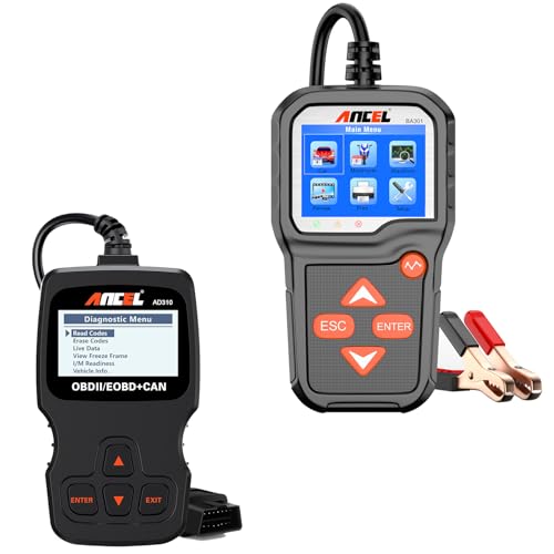 ANCEL AD310 Classic Enhanced Universal OBD II Scanner with ANCEL ANCEL AD310 Classic Enhanced Universal OBD II Scanner with ANCEL BA301 6V 12V Car Battery Tester, 100-2000 CCA Automotive Load Tester Alternator Tester