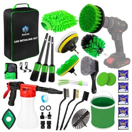 APEX LANE 31 Pcs Car Detailing Kit, Car Detailing Brush Set, Auto Detailing Drill Brush Set, Car Detailing Brushes, Car Wash Kit with Washing mitt,waxing & Drill sponges Set for Car.