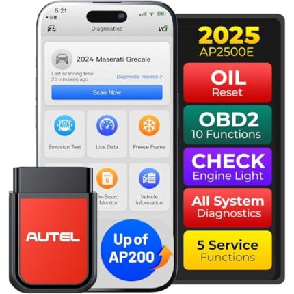 Autel AP2500/AP2500E OBD2 Scanner Bluetooth Code Reader, Upgraded of AP200, OBDII Scanner All-System Diagnostic Tool, CAN FD, 5 Hot Resets, AutoVIN, Check Engine Light, Car Code Reader for Android/iOS