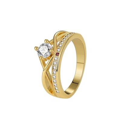 Homxi Ring Wedding Yellow Gold 9K Women,Round with Moissanite Engagement Ring Gold Band Size 10
