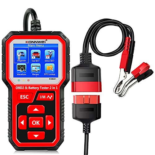 KONNWEI KW681 OBD2 Scanner 6V 12V Car Battery Tester, 2 KONNWEI KW681 OBD2 Scanner 6V 12V Car Battery Tester, 2 in 1 Car Diagnostic Scanner Automotive Battery Alternator Load Tester Check Engine Code Reader Scan Tool