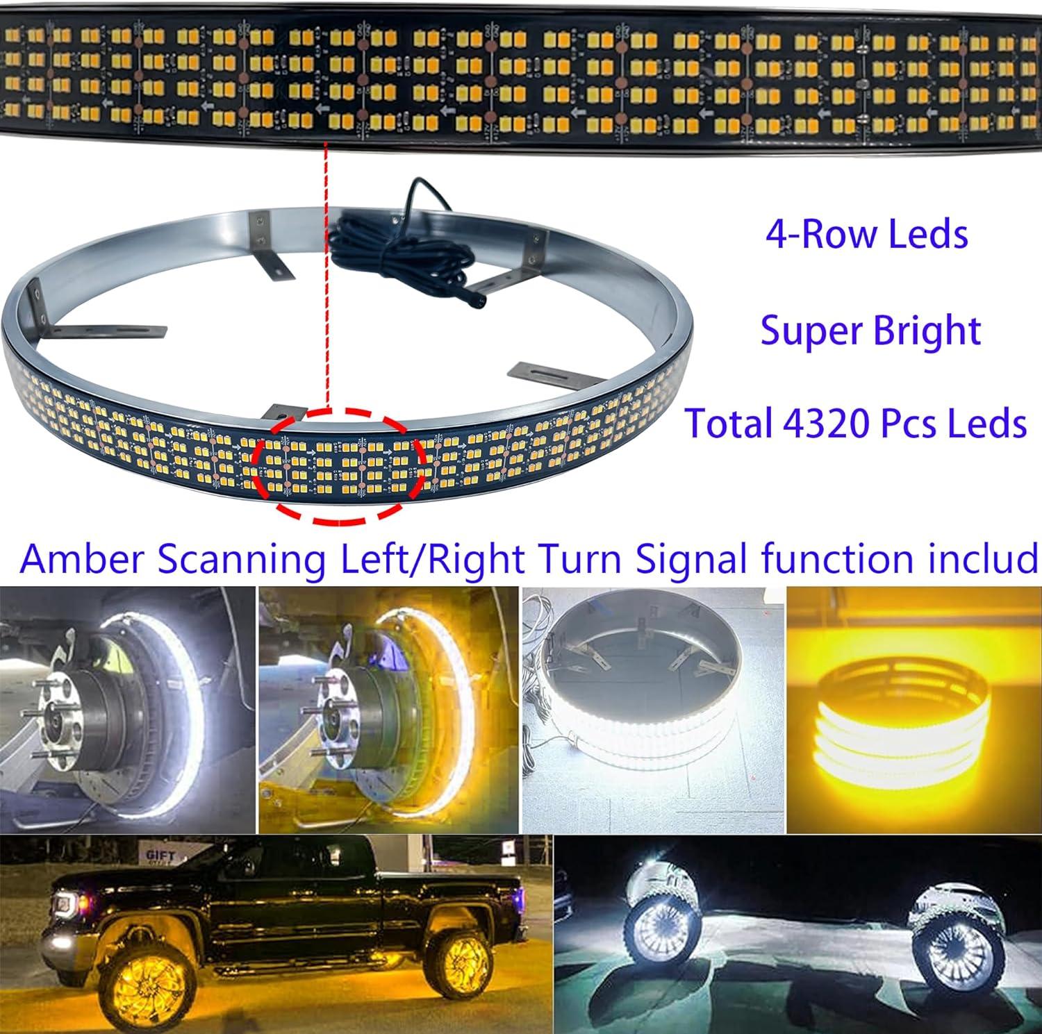 Illuminate Our Rides: 17in Quad ⁤Row Amber White Wheel Lights
