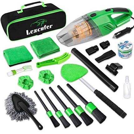 Lezcufer 17Pcs Complete Car Interior Detailing Kit with High Power Handheld Vacuum, Car Care Cleaning Kit,Detailing Brush Set,Windshield Cleaning Tool,Cleaning Gel,Microfiber Towels