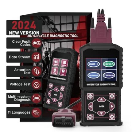 Motorcycle Diagnostic Tool OBD2 Motorcycle Fault Code Readers Scan Tool Motorcycle Code Reader Scaner Compatible with Yamaha 2/3/4P, Kawasaki 4-6P, Honda 4P, OBDII（Not Applicable to Bike）