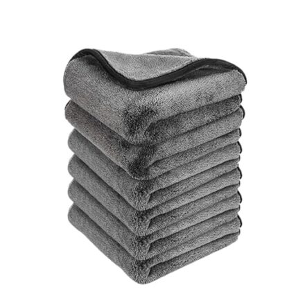 NONZON 1200GSM Microfiber Car Wash Towel 40x40cm Coral Fleece Thicken Absorbent Car Cleaning Towels Drying Cloth Washing Rags(Gray 6pcs)
