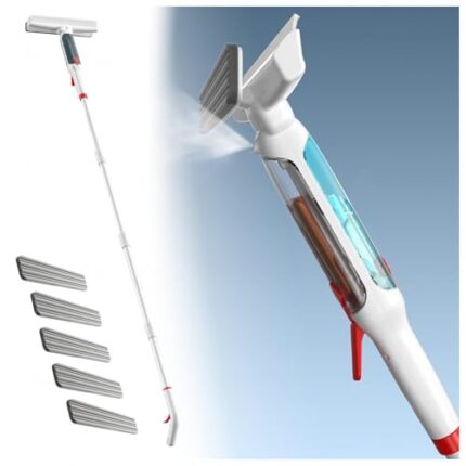 RRRYYYZZ 75'' Spray Window Washing Kit with 4-Section Extension Pole, 4 in 1 Professional Window Cleaning Kit Shower Squeeze for Glass Door and Tile with Sewage Collector and 5 Pads