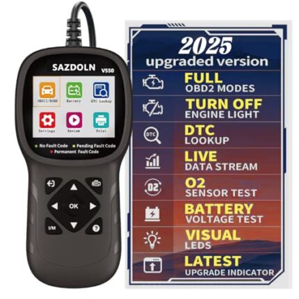SAZDOLN V550 OBD2-Scanner, Enhanced-Car-Diagnostic-Tool-Read & Clear-Engine-Fault-Codes, CAN-Scan-Tool for All OBD2-Cars 1996+, 40,000+DTC, Live Data, Battery-Tester (Black)
