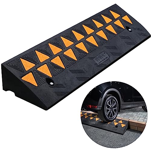 VEVOR Rubber Curb Ramp, 3.7" Rise Height Sidewalk Curb Ramp, VEVOR Rubber Curb Ramp, 3.7" Rise Height Sidewalk Curb Ramp, 10" Width 39.4" Length Driveway Ramp for Curb, 15T Heavy Duty Driveway Curb Ramp for Forklifts, Trucks, Buses, Cars, Wheelchairs, Bikes