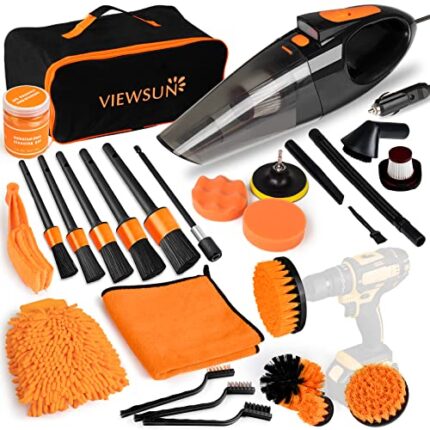 Viewsun 20PCS Car Cleaning Kit, Car Interior Detailing Kit with High Power Handheld Vacuum, Auto Detailing Drill Brush Set, Cleaning Gel, Complete Car Wash Kit Supplies for Deep Cleaning