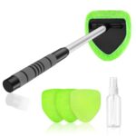 XINDELL Windshield Cleaner Tool - Car Interior Cleaning Brush Kit with Extendable Handle, 4 Microfiber Towel Pads, Auto Glass Wiper for Car Detailing, Windshield, Trucks, SUVs, RVs, and Home Windows