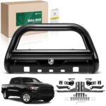 YHTAUTO 3.5" Bull Bar Push Bar with Skid Plate Light Mount Fit Ram Models, 1500 2019-2024, Alloy Steel Brush Guard for Truck Front Bumper Off Road Accessories