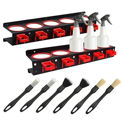 YTDTKJ 2 Set Spray Bottle Storage Rack with Car Cleaning Brush Detailing Kits,Hanging Rail Car Shop Accessory Display Auto Cleaning Detailing Tools Hanger Bottle Organizer