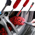 oesee Professional 4 Pack Long Handle Wheel Brush Kit for Cleaning Wheel and Tire- 2X Soft Wheel Cleaning Brush, Detailing Brush and Stiff Tire Brush, Bendable& Durable Wheel Rim Cleaner Brush Set