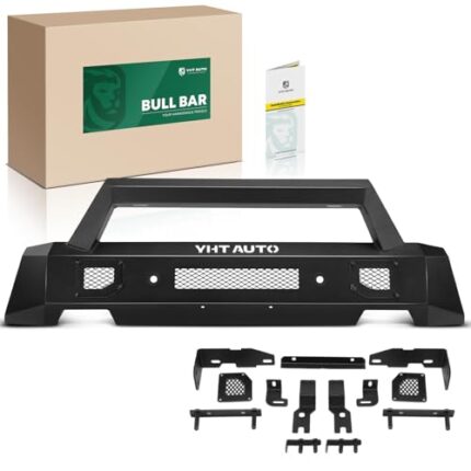 YHTAUTO Bull Bar Push Bar with Skid Plate Light Mount Fit Ford Ranger 2019 2020 2021 2022 2023, Heavy Duty Steel Brush Guard for Truck Front Bumper Style B Textured Black Off Road Accessories