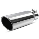 AUTOSAVER88 2.5 Inch Inlet Exhaust Tip, 2.5" Inlet 4" Outlet 12" Long Chrome-Plated Stainless Steel Universal Exhaust Tail Tip for 2.5" Outside Diameter Tailpipe, Rolled Angle Cut, Bolt On, Polished