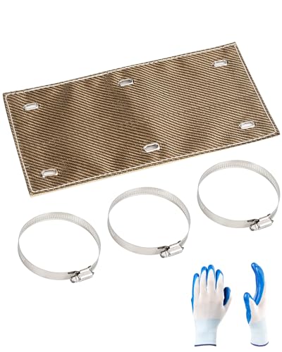 PLOZANO Titanium Pipe Shield with Gloves, Exhaust Heat Shield 12" x 6", 2 Layer Motorcycle Exhaust Heat Shield, Muffler Heat Shield Exhaust Wrap Pipe Heat Insulation Protection up to 1350°F