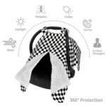 Breathable Muslin Cotton Baby Car Seat Cover - Black White Checkered Shade - Image 8