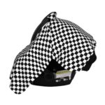 Breathable Muslin Cotton Baby Car Seat Cover - Black White Checkered Shade - Image 3