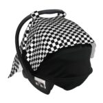 Breathable Muslin Cotton Baby Car Seat Cover - Black White Checkered Shade - Image 4
