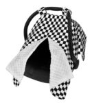 Breathable Muslin Cotton Baby Car Seat Cover - Black White Checkered Shade - Image 2