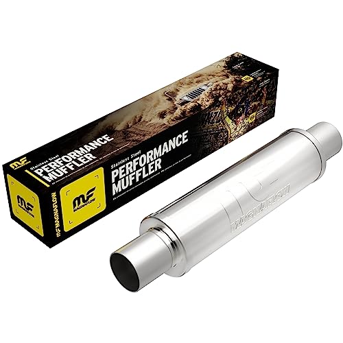 MagnaFlow Performance Exhaust Muffler 10416: 2.5"/2.5" Inlet/Outlet, 4x4x14" Round, Stainless MagnaFlow Performance Exhaust Muffler 10416: 2.5"/2.5" Inlet/Outlet, 4x4x14" Round, Stainless Steel, Satin Finish