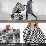 Breathable Muslin Cotton Baby Car Seat Cover - Black White Checkered Shade - Image 9
