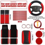 43-Piece Red Black Bling Car Accessories Set for Women – Seat Covers, Mats, Wheel Cover & More - Image 5