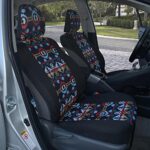 Blue Aztec Car Seat Covers Universal Fit Front Seats Geometric Print Sideless Design - Image 3