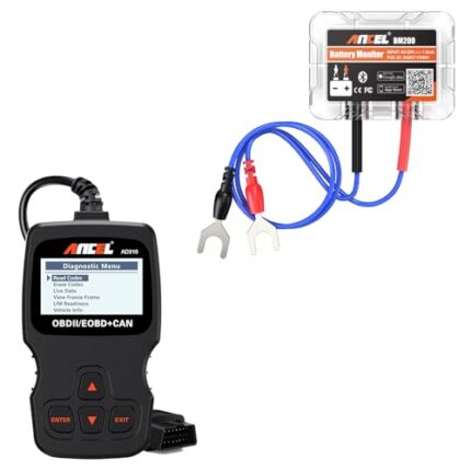 ANCEL AD310 Classic Enhanced Universal OBD II Scanner Car Engine Fault Code Reader CAN Diagnostic Scan, BM200 12V Car Battery Tester,Bluetooth 4.2 Automotive Battery Monitor Auto Battery Load Analyzer