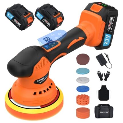 Cordless Car Buffer Polisher, Car Polishing Kit with 21V 2 X 4.0Ah Batteries, Orbital Eccentric Buffers with 8 Variable Speed Up to 6000 RPM, 6IN Touchscreen Buffer for Car Detailing/Scratch Removing