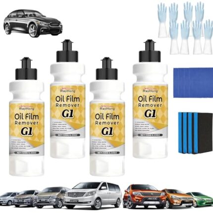 G1 Car Glass Cleaner, G1 Car Glass Compound, Oil Film Remover For Auto Window, Prevents Rain And Fog Cleaning Glass Kit, Improves Clarity And Visibility (4PCS)