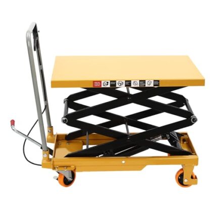 Hydraulic Lift Table Cart 770LBS Capacity, Double Scissor Hydraulic Lift Table Cart 51" Lifting Height, Manual Scissor Lift Table w/ 4 Wheels, Elevating Hydraulic Cart for Material Handling