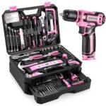 Pink Tool Kit Box Drill Set：DEKOPRO Home Mechanic Toolbox with 12V Power Cordless Drill Hand Repair Tools Sets Combo Kits Storage Organizer Drawer Case for Men & Women