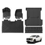 SMABEE Floor Mats & Truck Bed Mat & Tailgate Mat for Ford F-150 F150 2015-2024 SuperCrew Cab (Rear w/o Fold Flat Storage) 5.5FT TPE Floor Liners Cargo Liner Accessories,Black