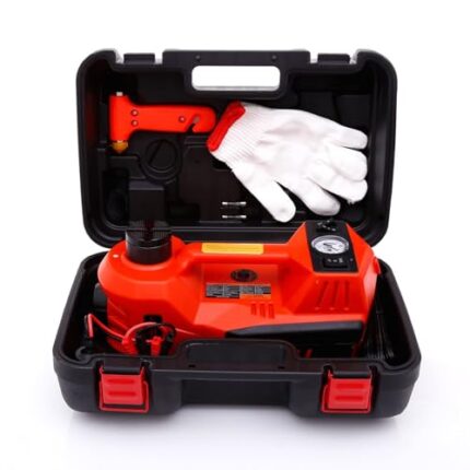 Trihelper Eelctric Car Jack 5 Ton 12V Floor Jack Hydraulic Jack Stand Car Lift Jack with Integrated Tire Pump for Sedans SUVs Tire Change (Red)