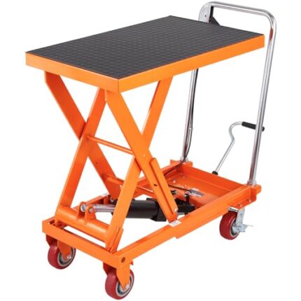 VEVOR 1100 LBS Hydraulic Lift Table Cart with 11"-35.4" Lift Range, Hydraulic Scissor Cart with Non-Slip Pad & 4 Wheels, Manual Single Scissor Lift for Material Handling and Transportation