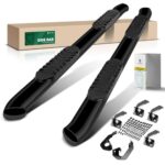 YHTAUTO 5 Inch Running Boards Side Steps Compatible with Ford F-150 2009-2014, Crew Cab, Oval Bent Ends Carbon Steel Black Powder, Truck Cab Side Step Rails Off-Road Exterior Accessories, Set of 2