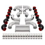 KUAFU 12 Pcs Universal 3" Aluminium Turbo Intercooler Piping & Silicone Coupler & Stainless Steel Clamp Kit Polished
