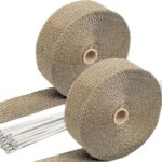 SunplusTrade 2" x 50' Titanium Exhaust Wrap for Motorcycle Cars Header with Stainless Steel Zip Ties (2 Pack)