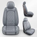 MIROZO Waterproof Leather Car Seat Covers Universal Fit SUV Sedan Grey 2PC - Image 3