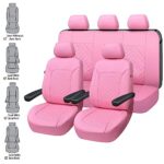 Pink Faux Leather Car Seat Covers | Quilted Sport Bench Protectors Full Set - Image 2