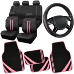 Stylish Pink & Black Universal Car Seat Covers & Floor Mats Set for Women - Image 8