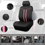 Stylish Pink & Black Universal Car Seat Covers & Floor Mats Set for Women - Image 4